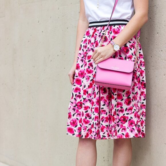 Kate Spade Floral Rose Print Pleated Skirt 100% Silk Size 0